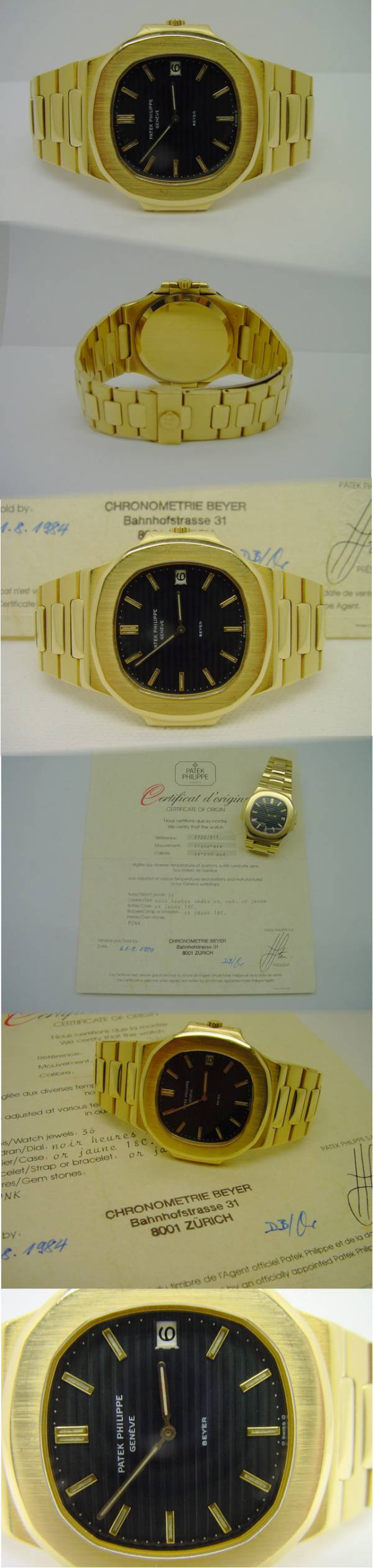 Patek Philippe 3700 Vintage Jumbo Nautilus Beyer Zertifikat Gelbgold